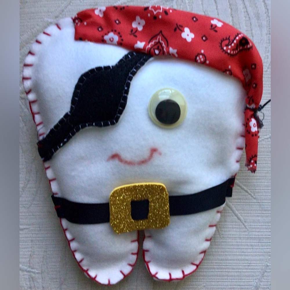 Hand Made Pirate Tooth Fairy Plush Toy - White and Red